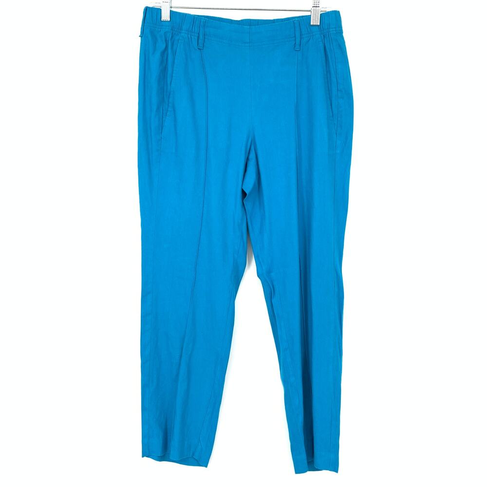 J. Jill Linen Stretch Cropped Pants Womens Size Small Bright Blue Elastic Back